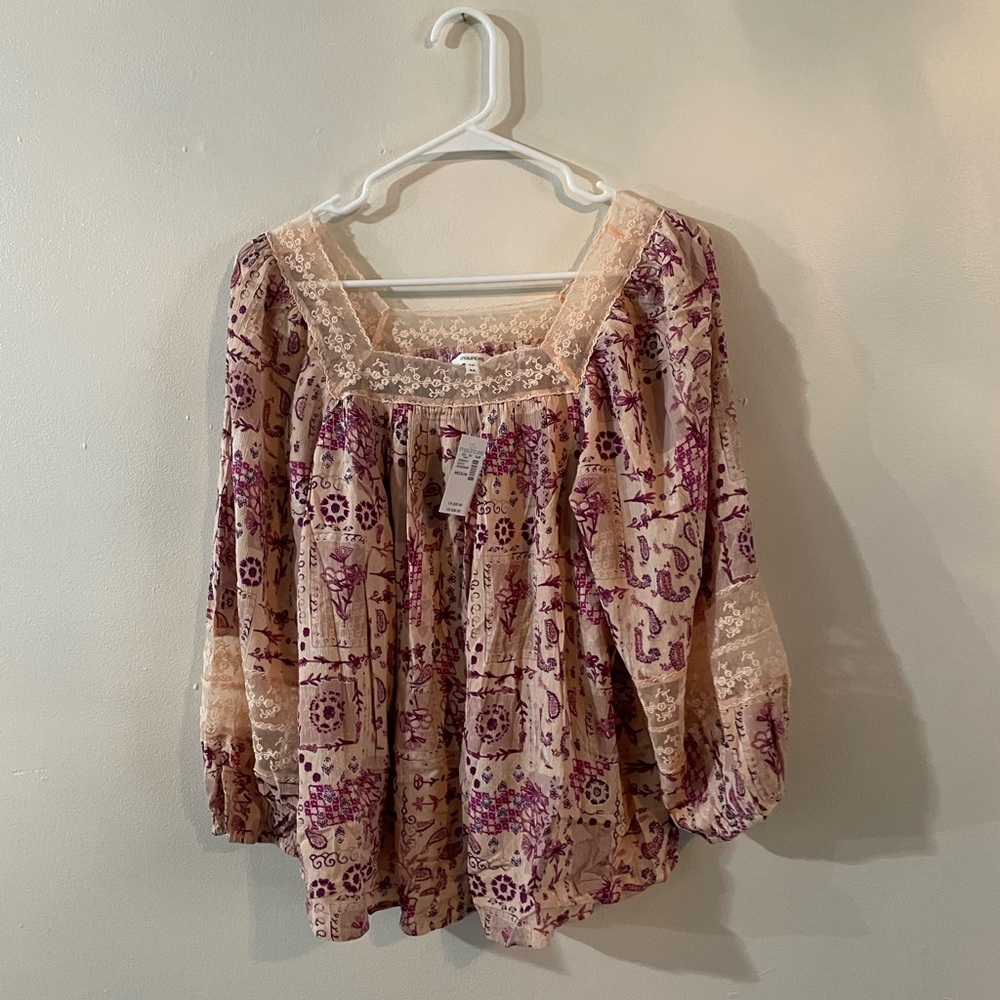 Maurice’s Pink Floral Blouse With Lace Detail | Women’s Size M